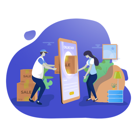 Online shopping with home delivery service  Illustration