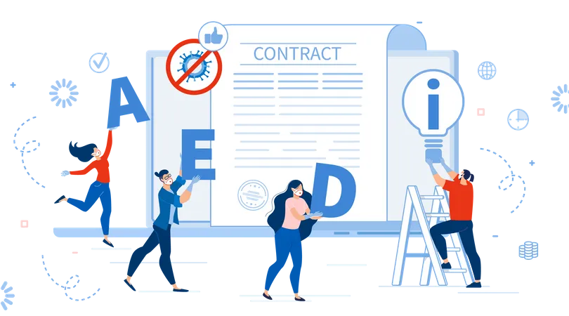 Business Innovative Idea Smart Contract Online Agreement Trade Cooperation Making Deal Company Remote Management Successful Freelance Job Outsourcing Ecommerce Social Media Development Team Illustration