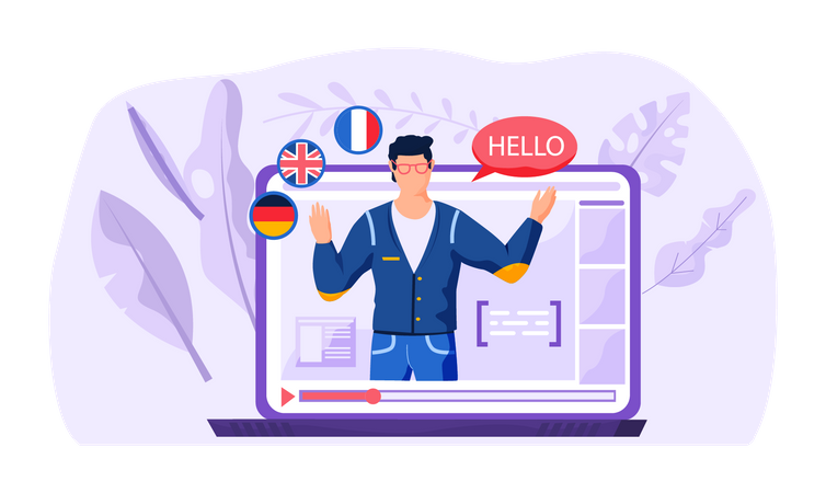 Online-Sprachkurse auf dem Laptop-Bildschirm  Illustration