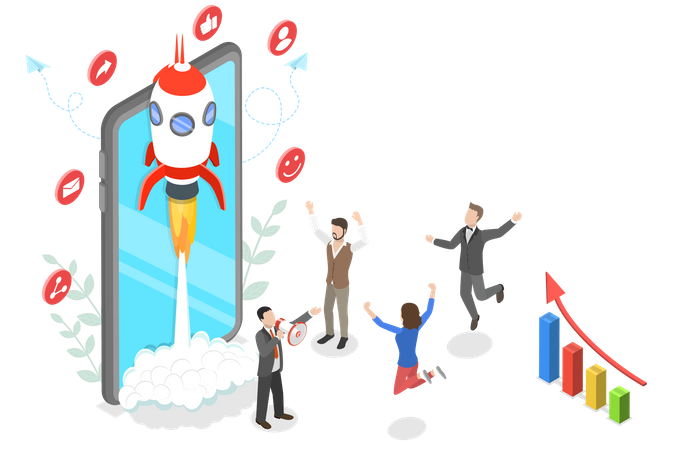 Online Startup Launch  Illustration
