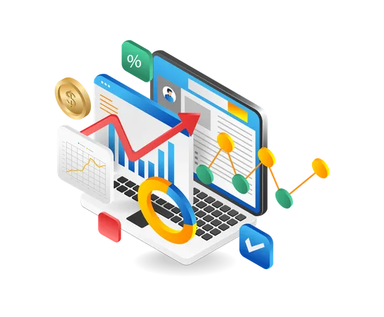 Online stock business analysis and data management  Illustration