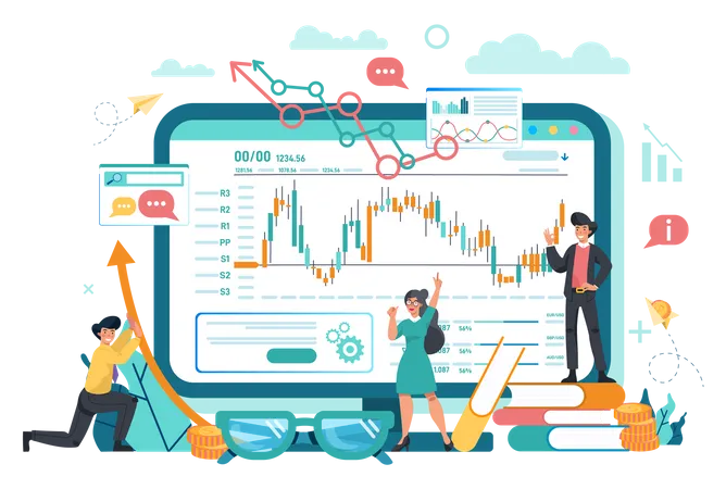 Financial Broker Online Service Or Platform Income Investment And Saving Concept Business Character Making Financial Operation Isolated Vector Illustration Illustration