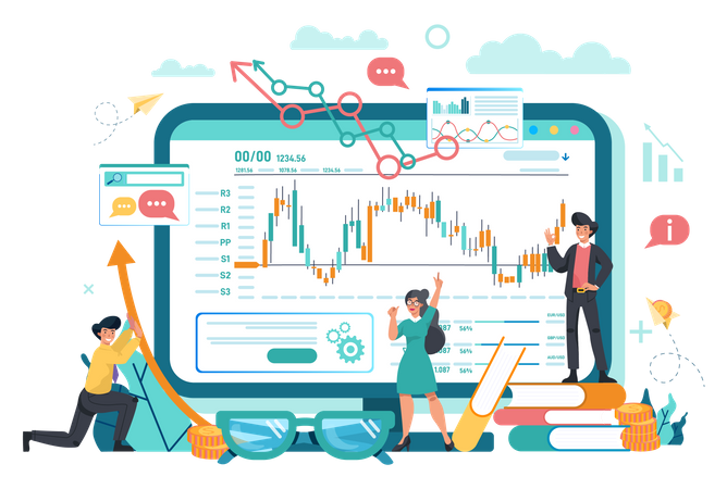 Online stock market analysis  Illustration