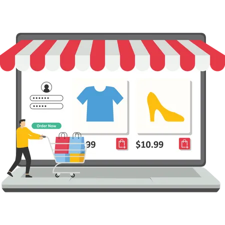Online Store Business Is Growing Higher Start Selling Product Online Open Shop Online Virtual Store Vector Illustration Design Concept In Flat Style Illustration