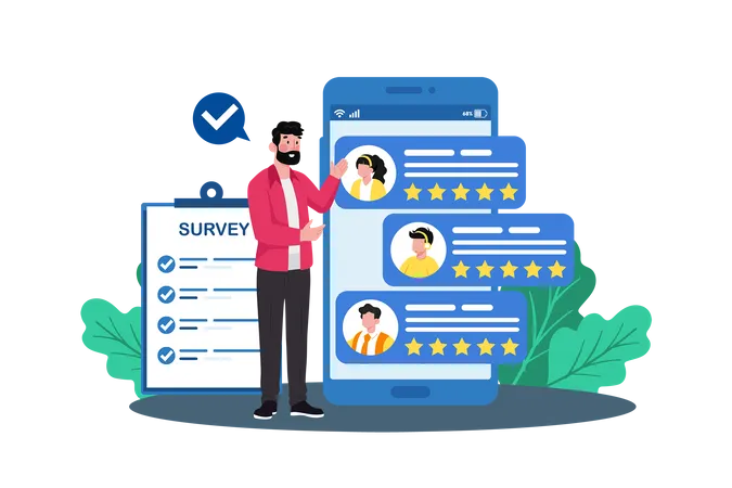 Companies Conduct Online Surveys For Customer Feedback Illustration