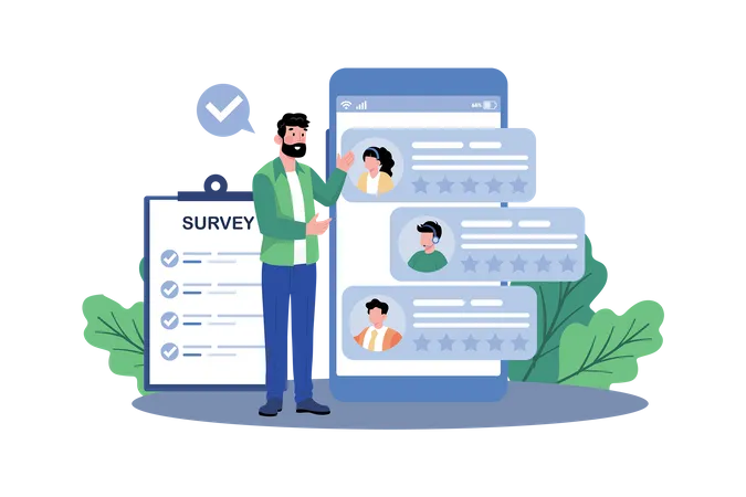 Companies Conduct Online Surveys For Customer Feedback Illustration