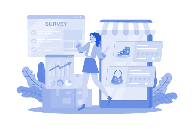 Online surveys helping in market research  Illustration