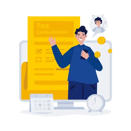 A Man As A Tax Officer For Online Tax Consultation Concept Flat Illustration Illustration