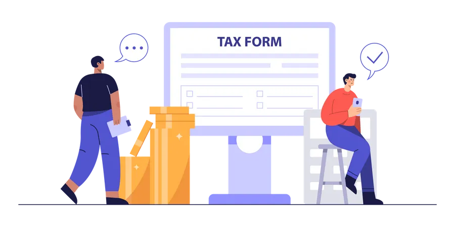 Business Concept Online Tax Payment Filling Tax Form Businessman On His Way To Paying Tax Online By His Smartphone Vector Flat Illustration Illustration