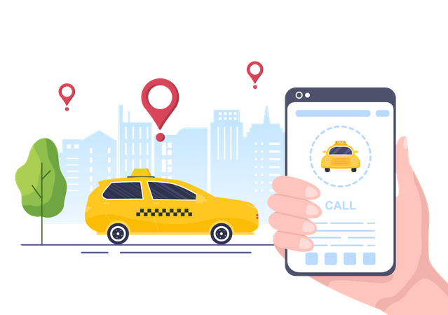 Online taxi booking Illustration