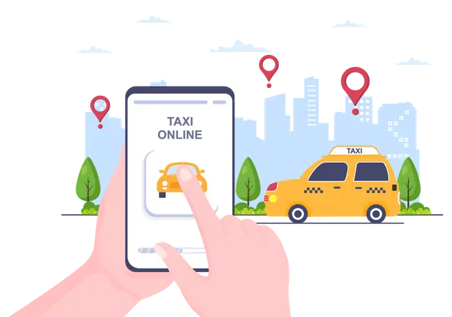 Online taxi booking app Illustration