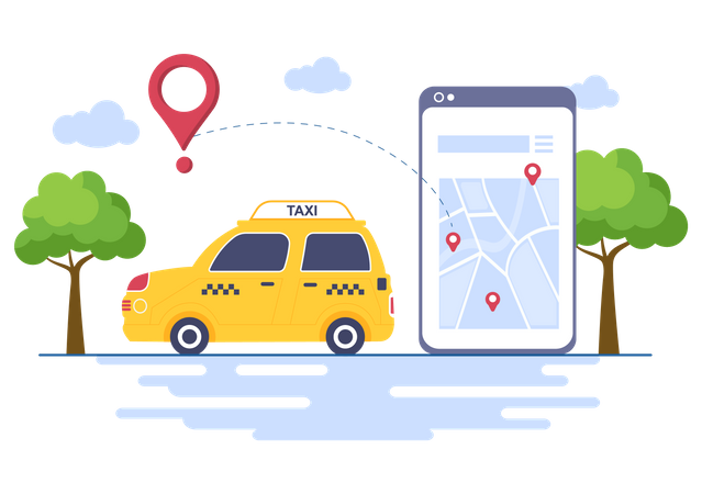Online taxi location tracking Illustration