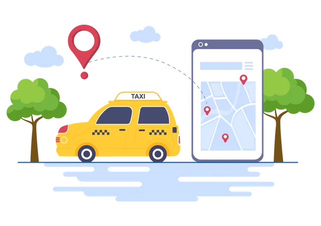 Online taxi location tracking  Illustration