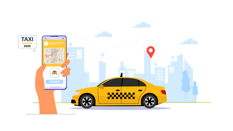 Online taxi location using mobile  Illustration