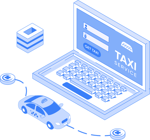 Online taxi service and taxi route  Illustration