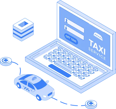 Online taxi service and taxi route  Illustration