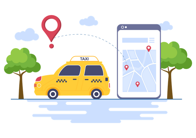 Online-Standortverfolgung für Taxis  Illustration