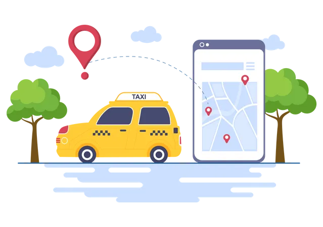 Online-Standortverfolgung für Taxis  Illustration