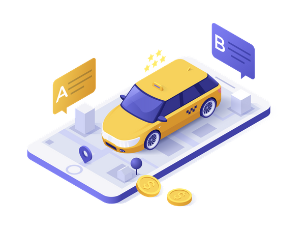 Anwendung zur Online-Taxibuchung  Illustration
