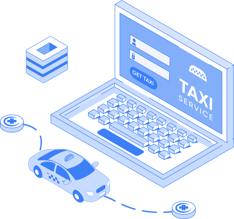 Online-Taxiservice und Taxiroute  Illustration