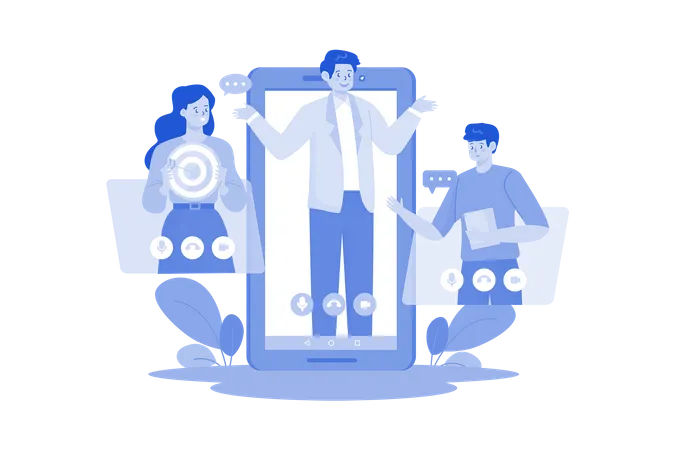Business Team Video Call Online Meeting Illustration