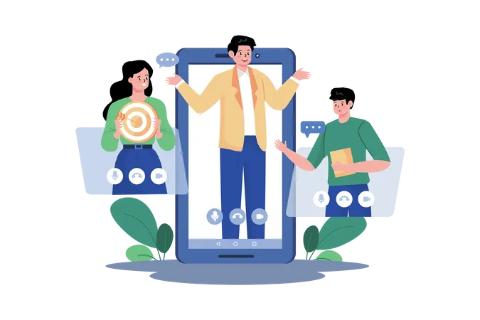 Business Team Video Call Online Meeting イラスト