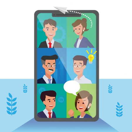 Big Isolated Corporate Team Doing Team Meeting On Online About Vison Mission Leadership Success And Career Progress Concept Flat Vector Illustration Gorgeous Business Team Illustration