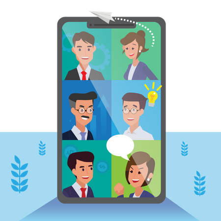 Online team meeting on phone  Illustration