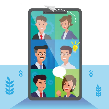 Online-Teammeeting am Telefon  Illustration