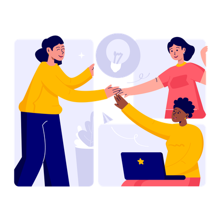Online teamwork done by team members  Illustration