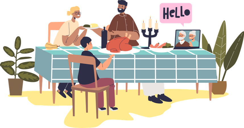 Online thanksgiving family dinner  Illustration