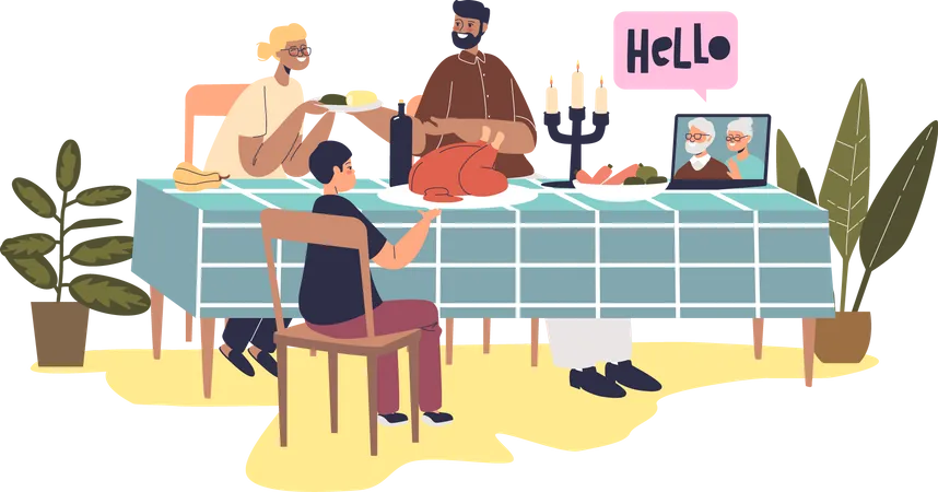 Online thanksgiving family dinner Illustration