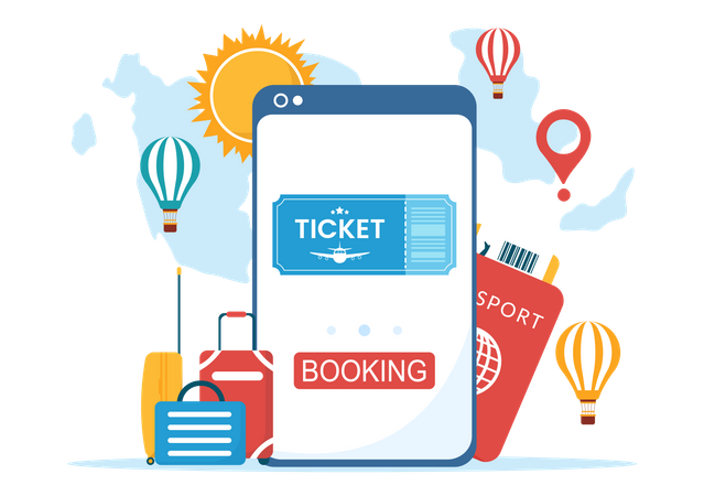 Online ticket booking for travelling  Illustration