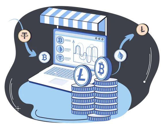 Online trading marketplace for exchanging cryptocurrencies Illustration