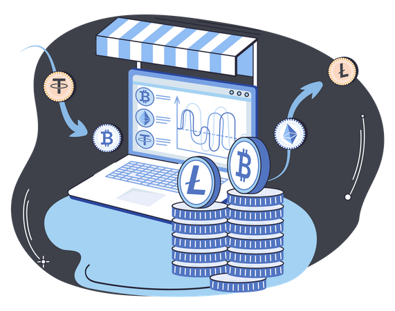 Online trading marketplace for exchanging cryptocurrencies  Illustration