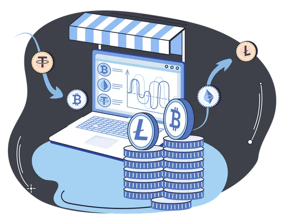 Online trading marketplace for exchanging cryptocurrencies  Illustration