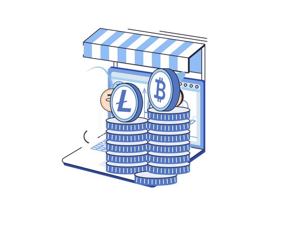 Online trading marketplace for exchanging cryptocurrencies  Illustration
