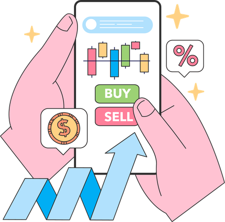 Online trading using mobile  イラスト