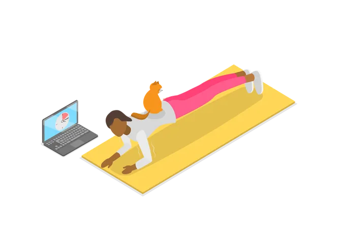 3 D Isometric Flat Vector Illustration Of Online Training Lesson Plank Exercise Illustration