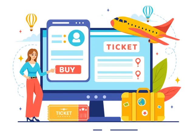 Online Travel Ticket Vector Illustration Through Transportation And Journey Provider App For Booking In Flat Cartoon Background Design Illustration