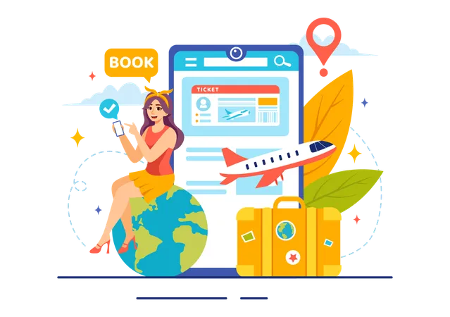 Online Travel Ticket Vector Illustration Through Transportation And Journey Provider App For Booking In Flat Cartoon Background Design Illustration
