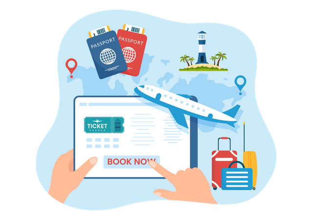 Online travel ticket booking Illustration