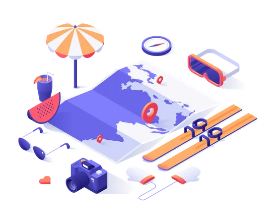 Online vacation trip planning  Illustration