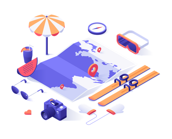 Online vacation trip planning  Illustration