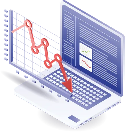 Online-Verlustdiagramm auf dem Laptop  Illustration