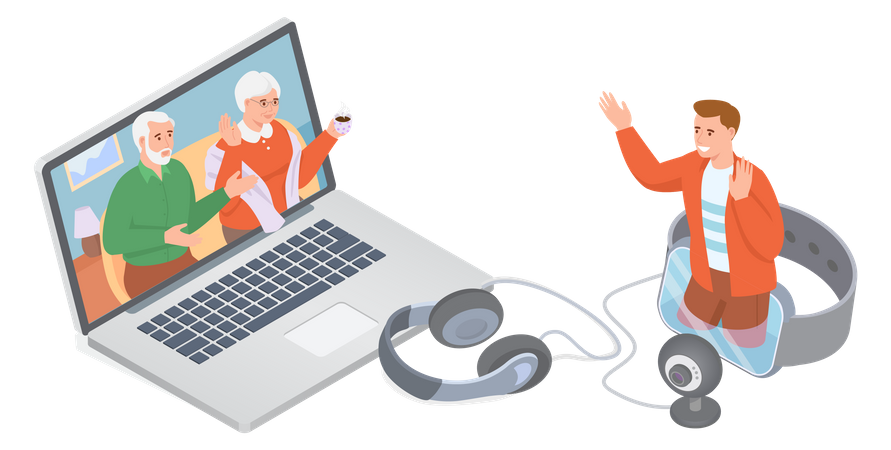 Online video call with parents Illustration