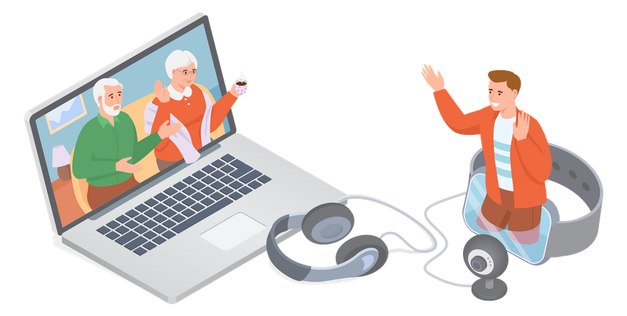 Online video call with parents  Illustration