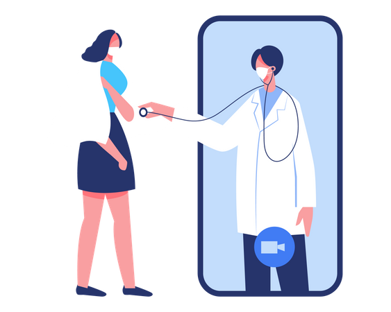 Online video Calling with doctor during Corona  イラスト