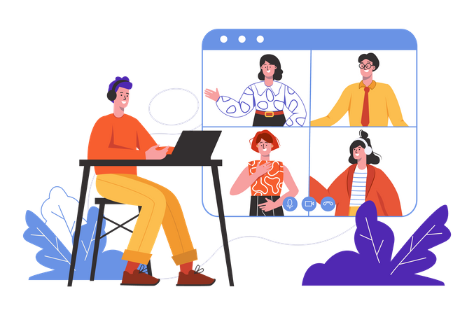 Online video chatting with friends Illustration