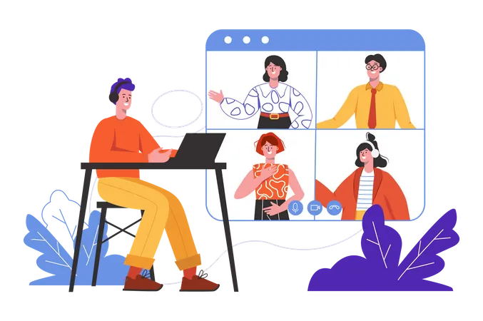 Online video chatting with friends Illustration